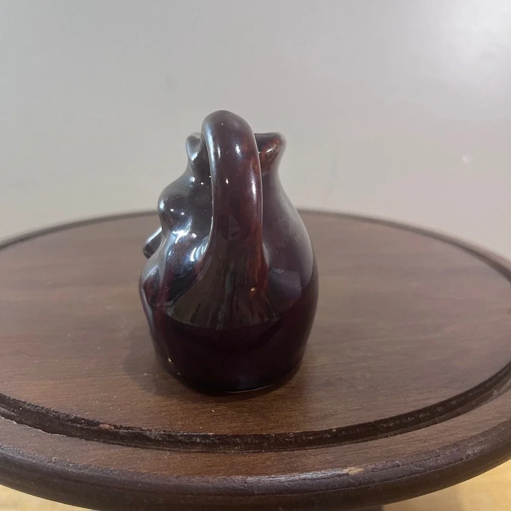 Vtg Brown Ceramic Mini Face Man Moon Jug Pitcher Drip Glaze Folk Art 3 Inch
